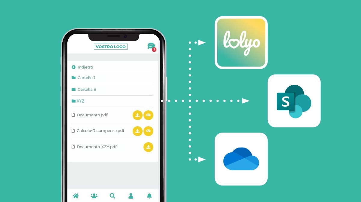 intranet mobile app LOLYO collegato a MS 365